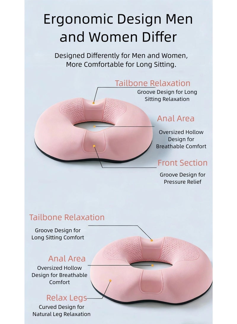 Hemorrhoid & Postpartum Recovery Seat Cushion【Pink】 | 4-Zone Relief, Gender-Specific Hollows, Breathable Memory Foam, Upgrade from Donut Cushion - Image 3